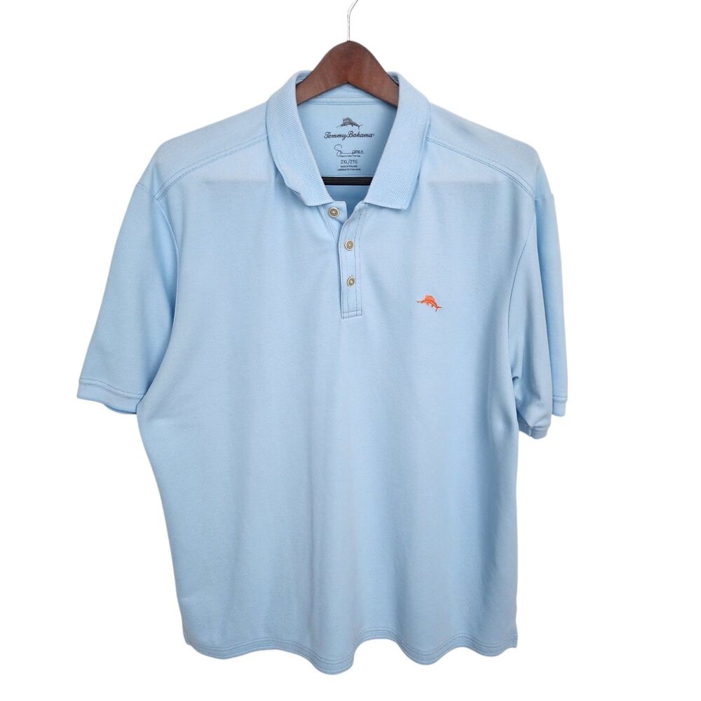 Tommy Bahama Emidio Supima Cotton Polo Shirt Men’s 2XL Light Blue Orange Marlin